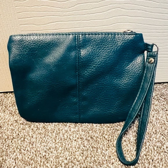 Turquoise wristlet with flower decal and zipper closure - Picture 5 of 5